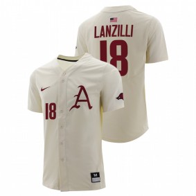 Chris Lanzilli Arkansas Razorbacks #18 College Baseball Men Natural Jersey Full-Button