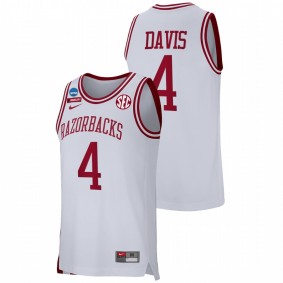 Davonte Davis #4 White Arkansas Razorbacks Retro Basketball 2022 NCAA March Madness Jersey