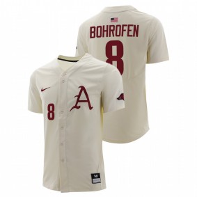 Jace Bohrofen Arkansas Razorbacks #8 College Baseball Men Natural Jersey Full-Button