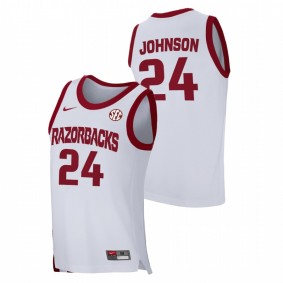 Men Arkansas Razorbacks Joe Johnson White Home 2021 March Madness Jersey