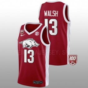 Arkansas Razorbacks Jordan Walsh 100 Season Men Red Jersey College Basketball