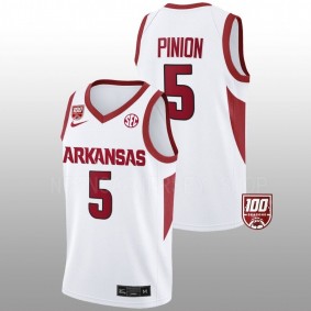 Arkansas Razorbacks Joseph Pinion 2022-23 White 100 Season College Basketball Men Jersey