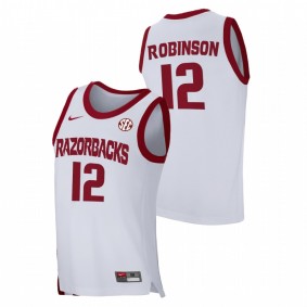 Men Arkansas Razorbacks Khalen Robinson White Home 2021 March Madness Jersey