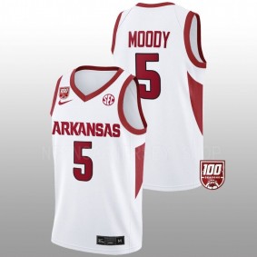 Arkansas Razorbacks Moses Moody White 100 Season College Basketball Men Jersey