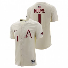 Robert Moore Arkansas Razorbacks #1 College Baseball Men Natural Jersey Full-Button