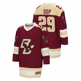 Boston College Eagles Eric Dop #29 Maroon 2021-22 Away Hockey Jersey Men