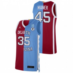 Brady Manek #45 Maroon Blue Carolina X Oklahoma College Basketball Dual Teams Split Jersey