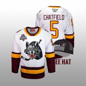 Jalen Chatfield Chicago Wolves 2022 Calder Cup Champs White Free Hat Men Jersey