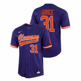 Caden Grice Clemson Tigers #31 College Baseball Men Purple Jersey Full-Button