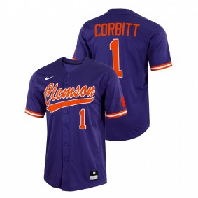 Tyler Corbitt Clemson Tigers #1 College Baseball Men Purple Jersey Full-Button