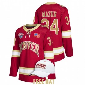 Denver Pioneers Carter Mazur #34 Crimson 2022 NCAA Regional Finals Hockey Jersey