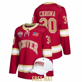 Denver Pioneers Magnus Chrona #30 Crimson 2022 NCAA Regional Finals Hockey Jersey