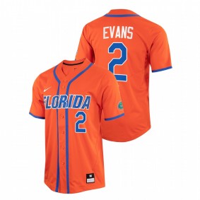 Florida Gators #2 Ty Evans College Baseball Orange Jersey Full-Button Men