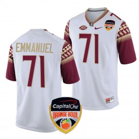 Men's D'Mitri Emmanuel Florida State Seminoles 2023 Orange Bowl White #71 College Football Playoff Jersey