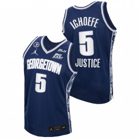 Men Georgetown Hoyas Timothy Ighoefe 2021 Navy Justice Honor John Thompson Jr. Jersey