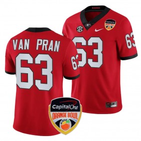 Men's Sedrick Van Pran Georgia Bulldogs 2023 Orange Bowl Red #63 College Football Playoff Jersey