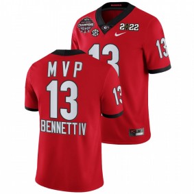 Stetson Bennett Georgia Bulldogs 2021-22 CFP National Champions MVP Red #13 Jersey