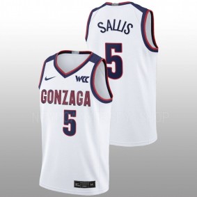 Hunter Sallis #5 White Gonzaga Bulldogs 2022-23 College Basketball Jersey