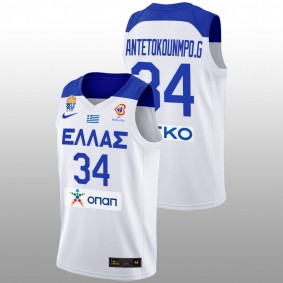 Giannis Antetokounmpo #34 White Greece Team Home FIBA Basketball World Cup 2022 Jersey