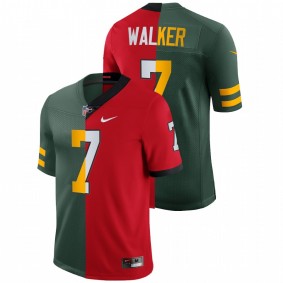 Quay Walker Green Bay Packers X Bulldogs 2022 NFL Draft Green Red Dual Teams Split Men Jersey