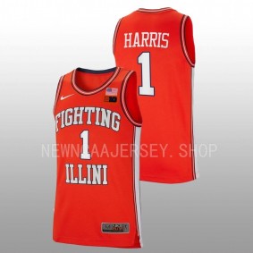 Sencire Harris #1 Orange Illinois Fighting Illini 2022-23 Retro Basketball Jersey