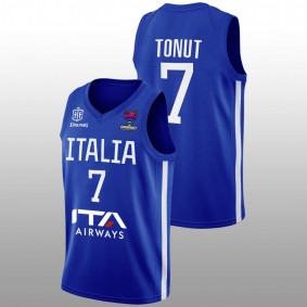 Italy Team Stefano Tonut EuroBasket 2022 Men Blue Jersey Home