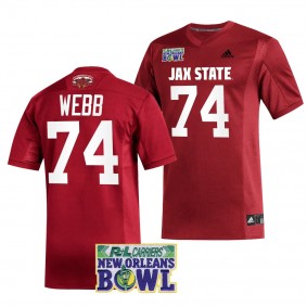 Men's Clay Webb Jacksonville State Gamecocks 2023 New Orleans Bowl Red #74 Football Jersey