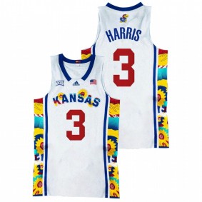 Kansas Jayhawks Dajuan Harris 2022 White Sunflower Showdown Basketball Men Jersey