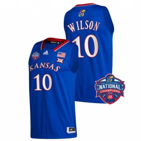 Kansas Jayhawks Jalen Wilson Royal 2022 NCAA National Champions Official Logo Men Jersey