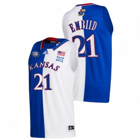 Kansas Jayhawks Joel Embiid Royal White 2022 NCAA National Champions Split Edition Men Jersey