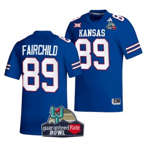 Men's Mason Fairchild Kansas Jayhawks 2023 Guaranteed Rate Bowl Champs Royal #89 Football Jersey