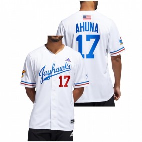 Kansas Jayhawks #17 Maui Ahuna College Baseball White Jersey Button-Up Men