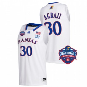 Kansas Jayhawks Ochai Agbaji White 2022 NCAA National Champions Official Logo Men Jersey