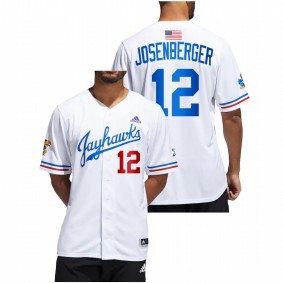 Kansas Jayhawks #12 Tavian Josenberger College Baseball White Jersey Button-Up Men