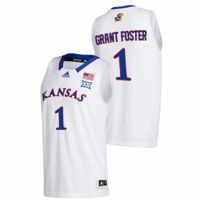 Tyon Grant-Foster Kansas Jayhawks 2020-21 White Home New Season League patch Jersey