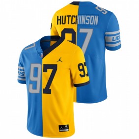 Aidan Hutchinson Lions X Wolverines 2022 NFL Draft Blue Gold Split Limited Men Jersey