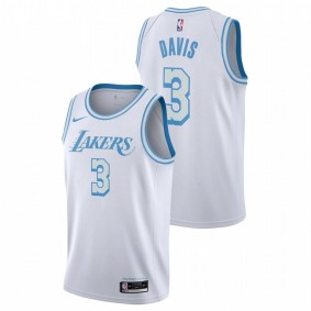 Anthony Davis Los Angeles Lakers 2020-21 White City Edition New Blue Silver Logo Jersey