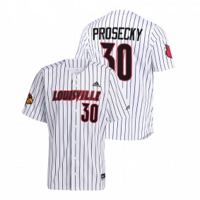 Louisville Cardinals #30 Michael Prosecky College Baseball White Jersey Pinstripe Men