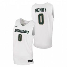 Men Michigan State Spartans 2020-21 #0 White Aaron Henry Basketball Replica Jersey