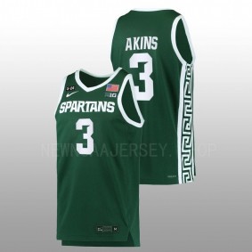 Jaden Akins #3 Green Michigan State Spartans 2022-23 5.24 Honor Patch Replica Basketball Jersey