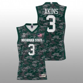 Jaden Akins #3 Green Michigan State Spartans Carrier Classic Game 2022 Armed Forces Jersey