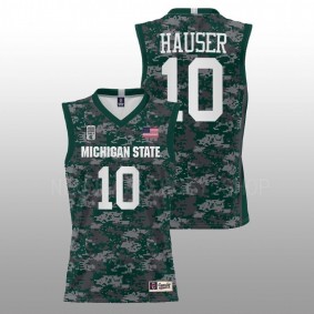 Joey Hauser #10 Green Michigan State Spartans Carrier Classic Game 2022 Armed Forces Jersey