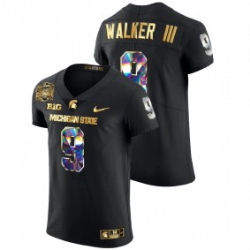 Kenneth Walker III Michigan State Spartans 2021 Peach Bowl Black Golden Diamond Edition #9 Jersey