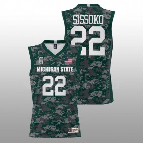 Mady Sissoko #22 Green Michigan State Spartans Carrier Classic Game 2022 Armed Forces Jersey