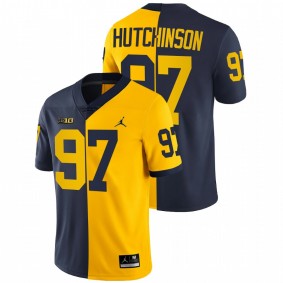 Aidan Hutchinson Michigan Wolverines 2021-22 Navy Maize Split Edition College Football #97 Jersey