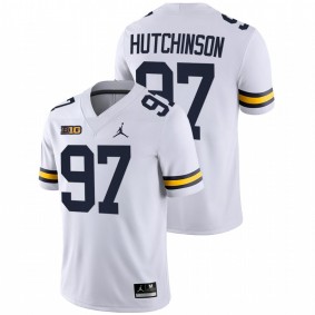 Men Michigan Wolverines Aidan Hutchinson #97 White College Football Game Jersey