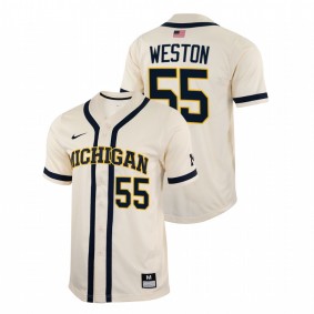 Cameron Weston Michigan Wolverines #55 College Baseball Men White Jersey Full-Button