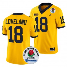 Men's Colston Loveland Michigan Wolverines 2024 Rose Bowl Maize #18 College Football Playoff Jersey