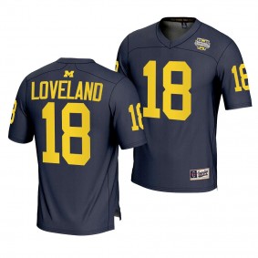 Michigan Wolverines Colston Loveland CFBPlayoff 2023 National Champions #18 Navy Lightweight Fashion Jersey Men's