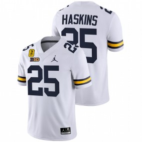 Hassan Haskins Michigan Wolverines White TM 42 Patch Honor Tate Myre #25 Jersey